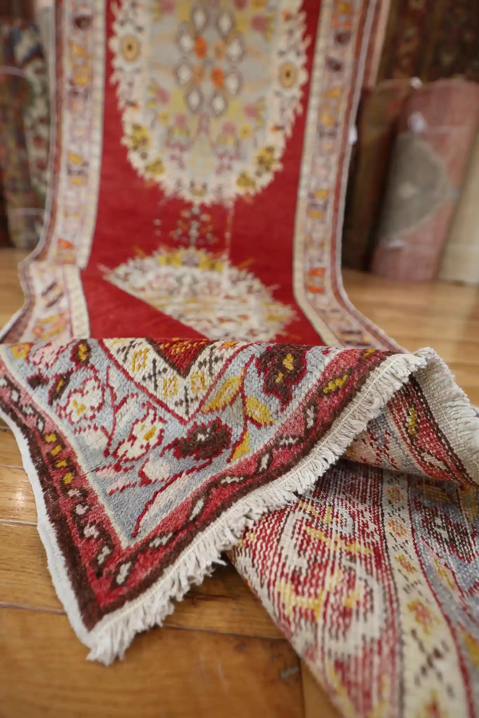4′ x 15′ Red Fine Hand-Knotted Vintage Turkish Oushak Runner – Traditional Wool