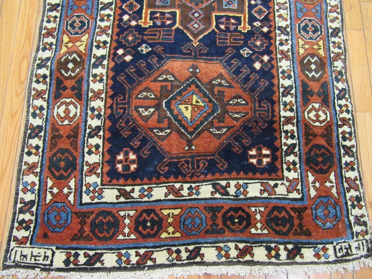 3′ x 17′ Antique Persian Heriz Navy Rust Tribal Runner Rug – Traditional Hand-Knotted Wool