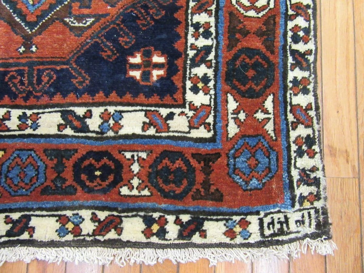 3′ x 17′ Antique Persian Heriz Navy Rust Tribal Runner Rug – Traditional Hand-Knotted Wool