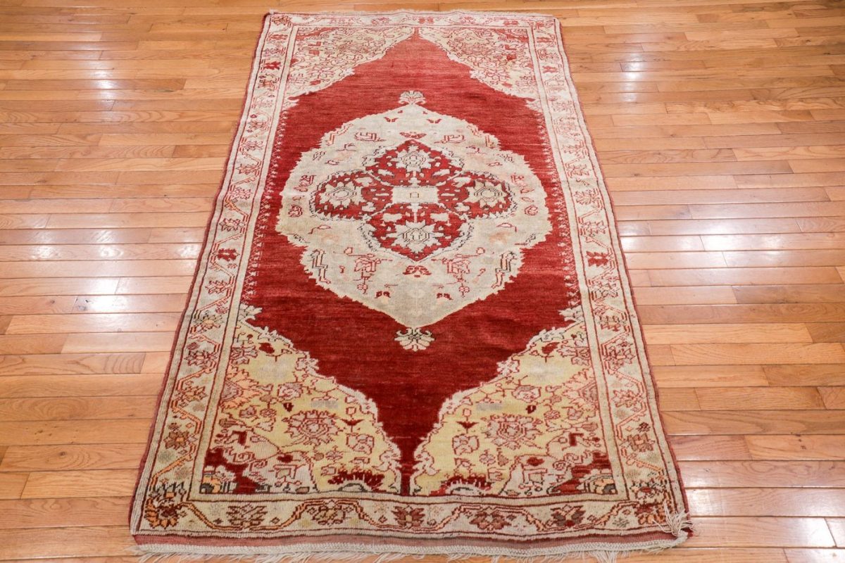 4′ x 6′ Red Fine Hand-Knotted Turkish Oushak Rug – Traditional Wool