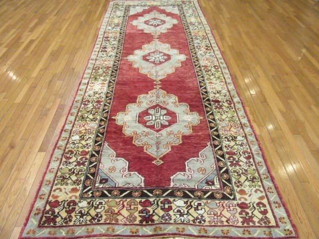 5′ x 12′ Vintage Turkish Oushak Red Double Medallion Runner Rug – Traditional Hand-Knotted Wool