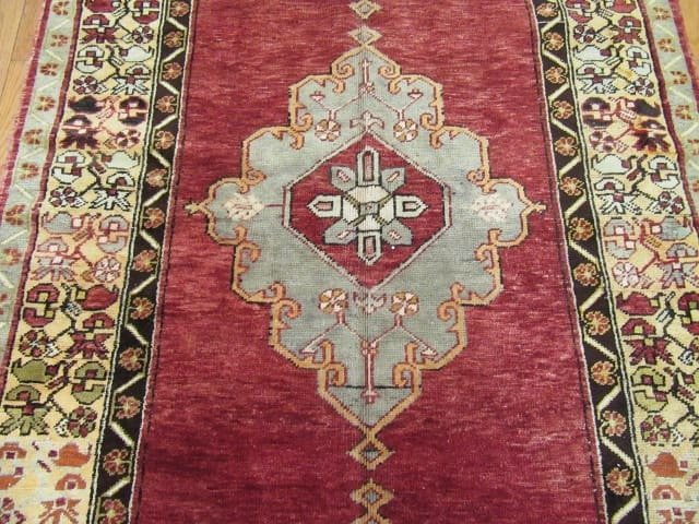 5′ x 12′ Vintage Turkish Oushak Red Double Medallion Runner Rug – Traditional Hand-Knotted Wool