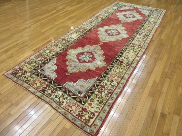 5′ x 12′ Vintage Turkish Oushak Red Double Medallion Runner Rug – Traditional Hand-Knotted Wool
