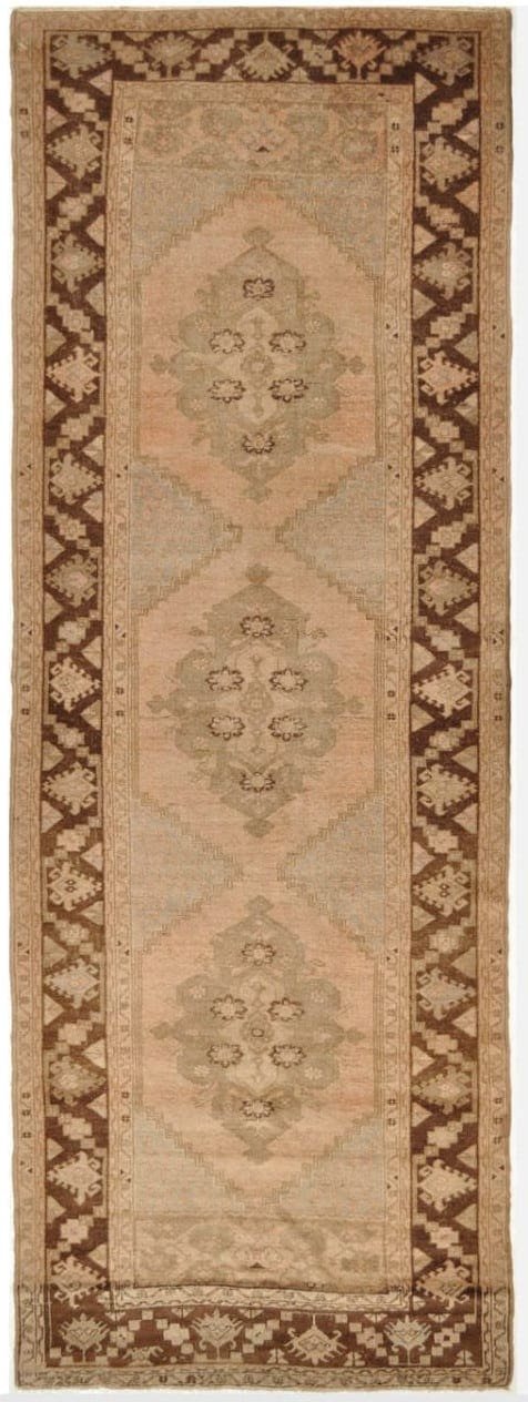 4′ x 11′ Pale Pink Fine Hand-Knotted Turkish Vintage Runner – Transitional Wool