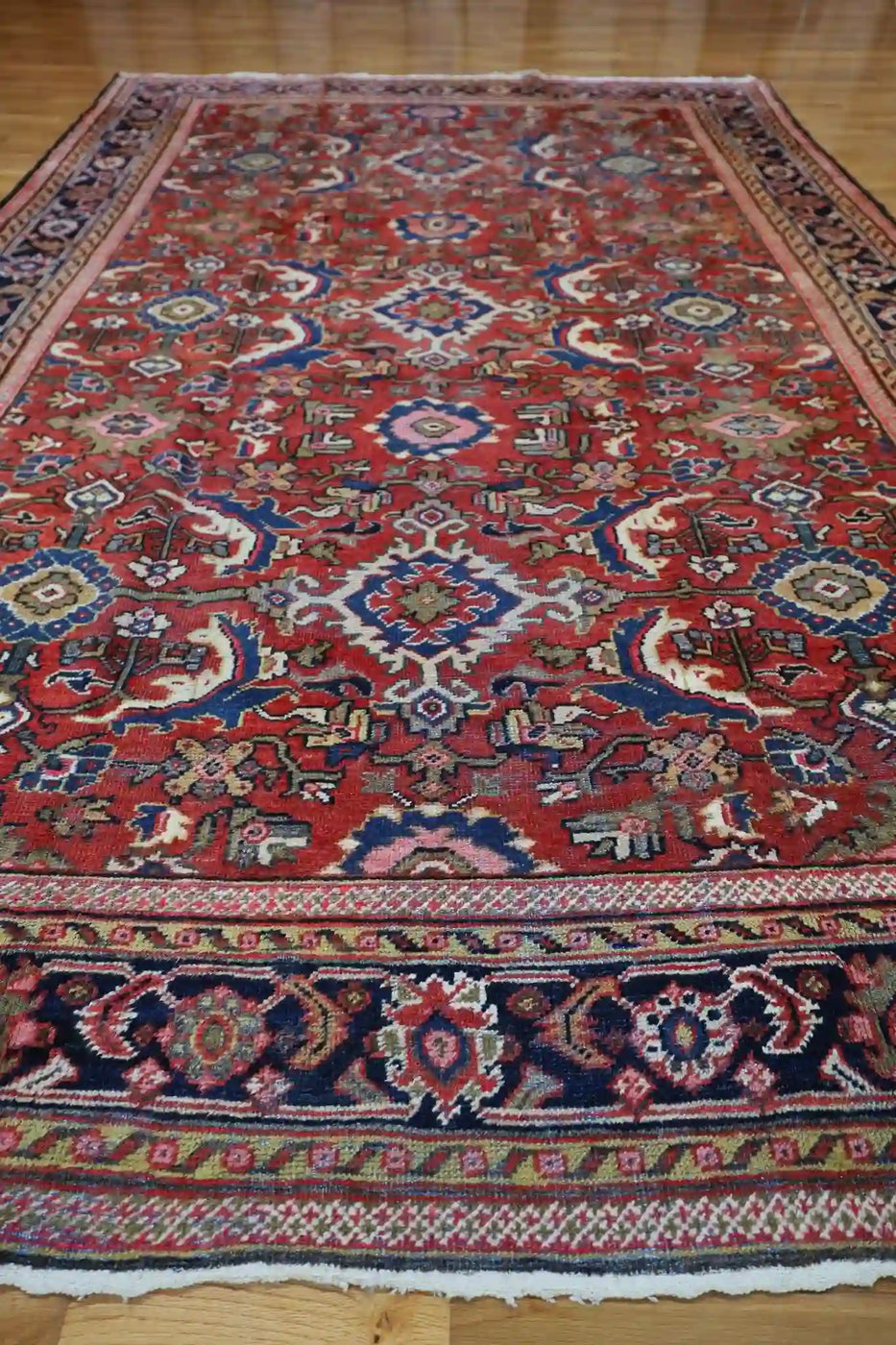 9′ x 12′ Red Fine Hand-Knotted Semi-antique Persian Mahal – Traditional Wool