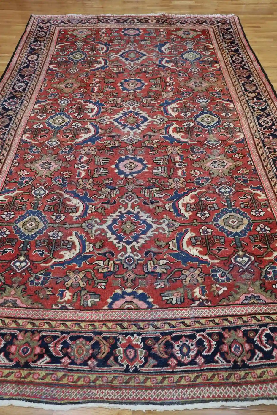 9′ x 12′ Red Fine Hand-Knotted Semi-antique Persian Mahal – Traditional Wool