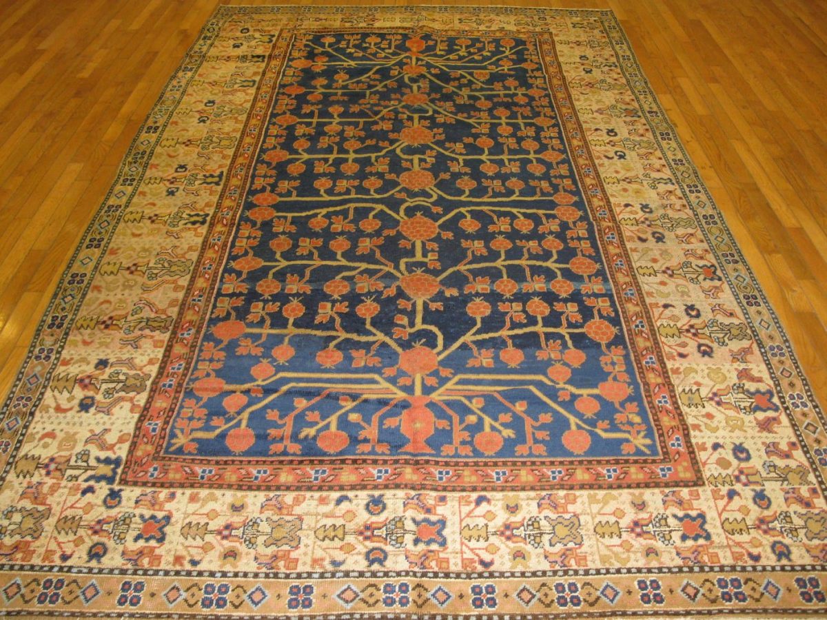6′ x 10′ Antique Uzbek Khotan Pomegranate Rug – Hand-Knotted Wool