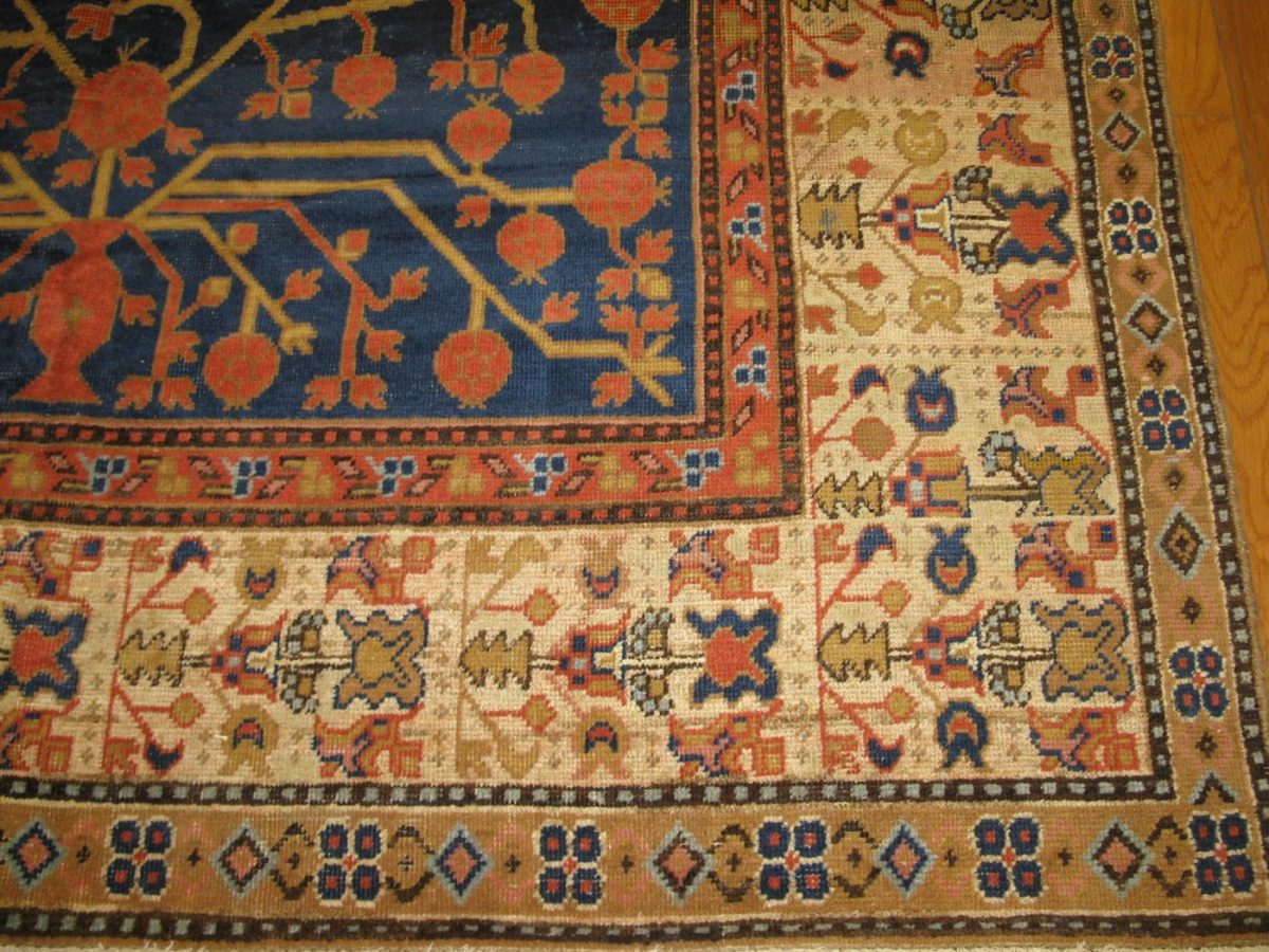6′ x 10′ Antique Uzbek Khotan Pomegranate Rug – Hand-Knotted Wool