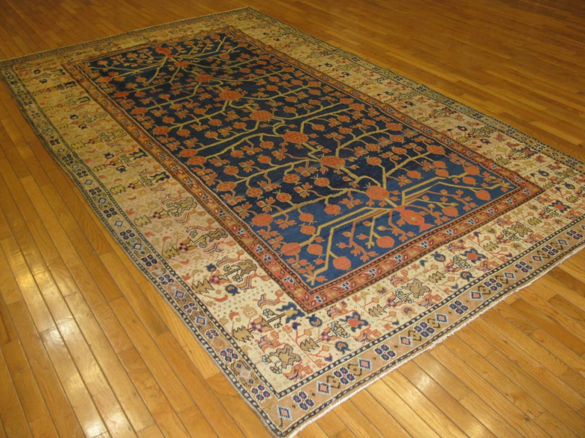 6′ x 10′ Antique Uzbek Khotan Pomegranate Rug – Hand-Knotted Wool