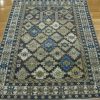 4′ x 5′ Caucasian Navy & Ivory Geometric Kazak Rug – Traditional Wool - 1 4′ x 5′ Caucasian Navy & Ivory Geometric Kazak Rug – Traditional Wool