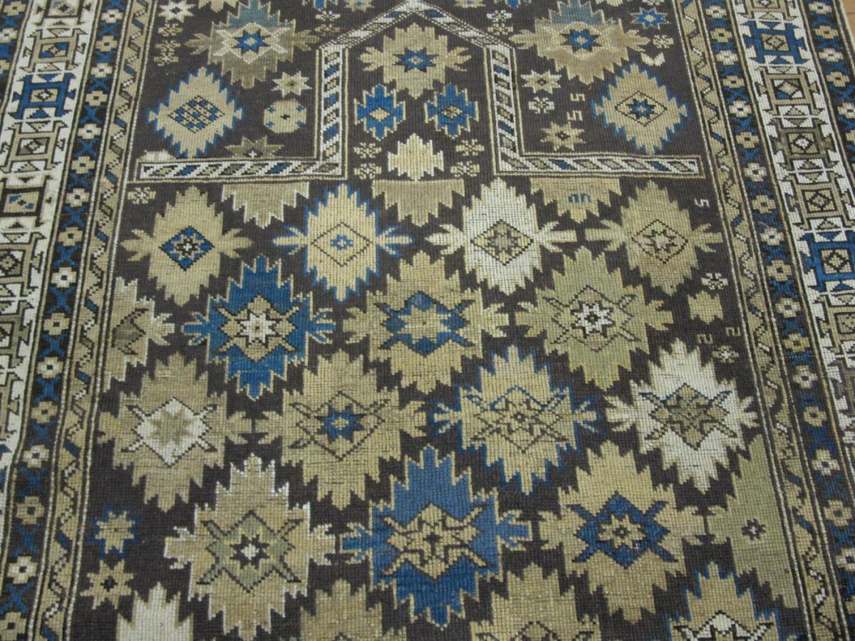 4′ x 5′ Caucasian Navy & Ivory Geometric Kazak Rug – Traditional Wool - 2 4′ x 5′ Caucasian Navy & Ivory Geometric Kazak Rug – Traditional Wool