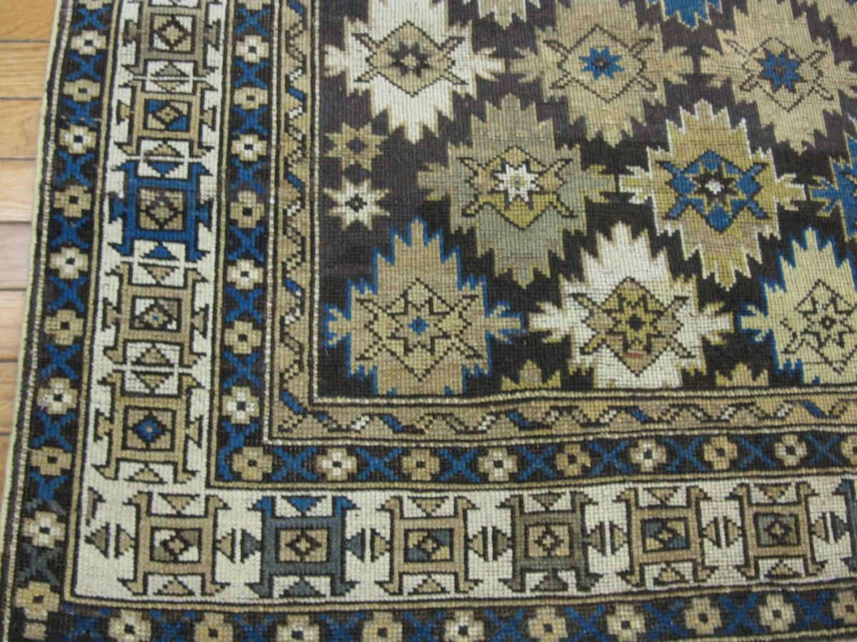 4′ x 5′ Caucasian Navy & Ivory Geometric Kazak Rug – Traditional Wool - 3 4′ x 5′ Caucasian Navy & Ivory Geometric Kazak Rug – Traditional Wool