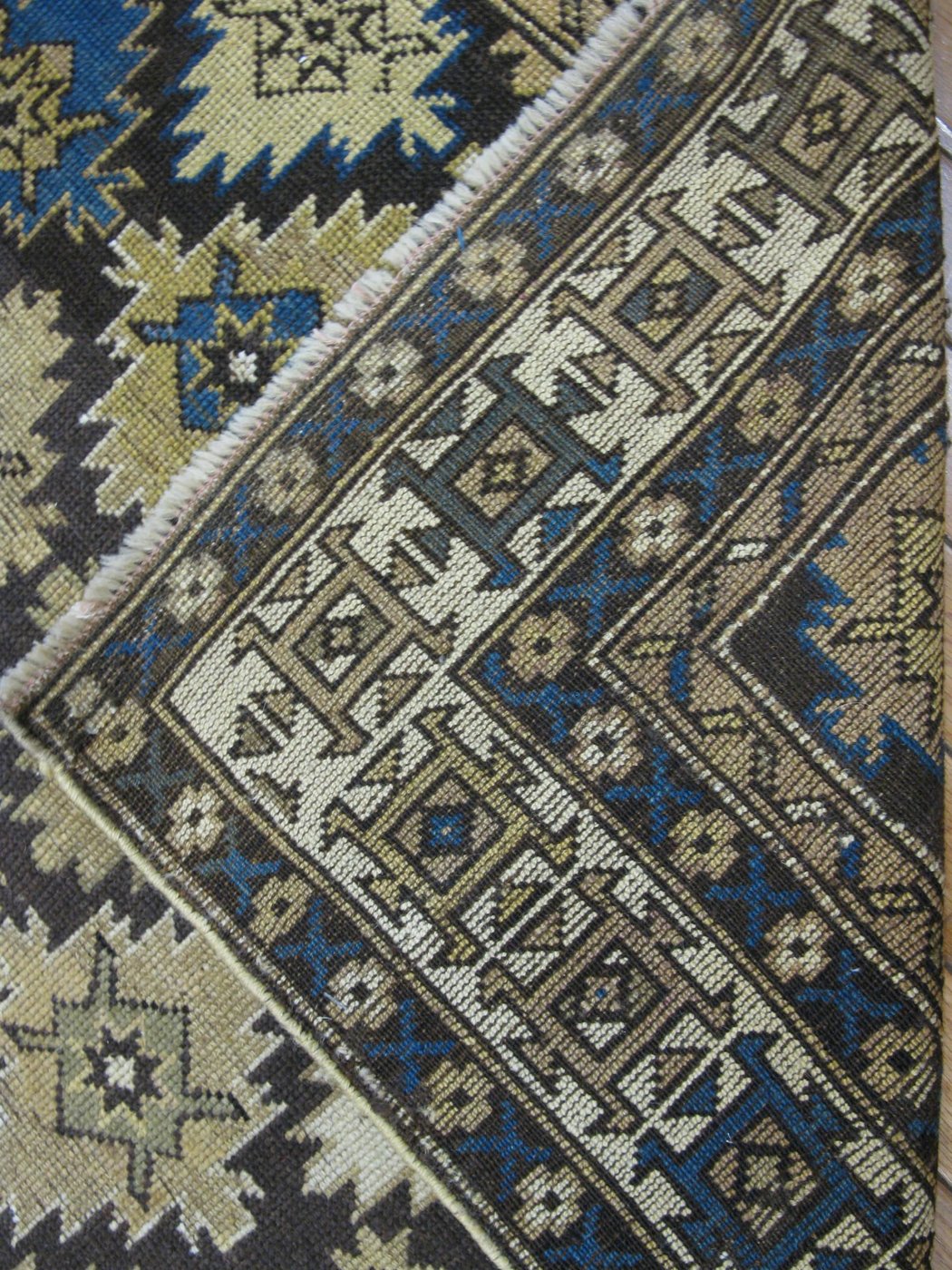 4′ x 5′ Caucasian Navy & Ivory Geometric Kazak Rug – Traditional Wool - 4 4′ x 5′ Caucasian Navy & Ivory Geometric Kazak Rug – Traditional Wool