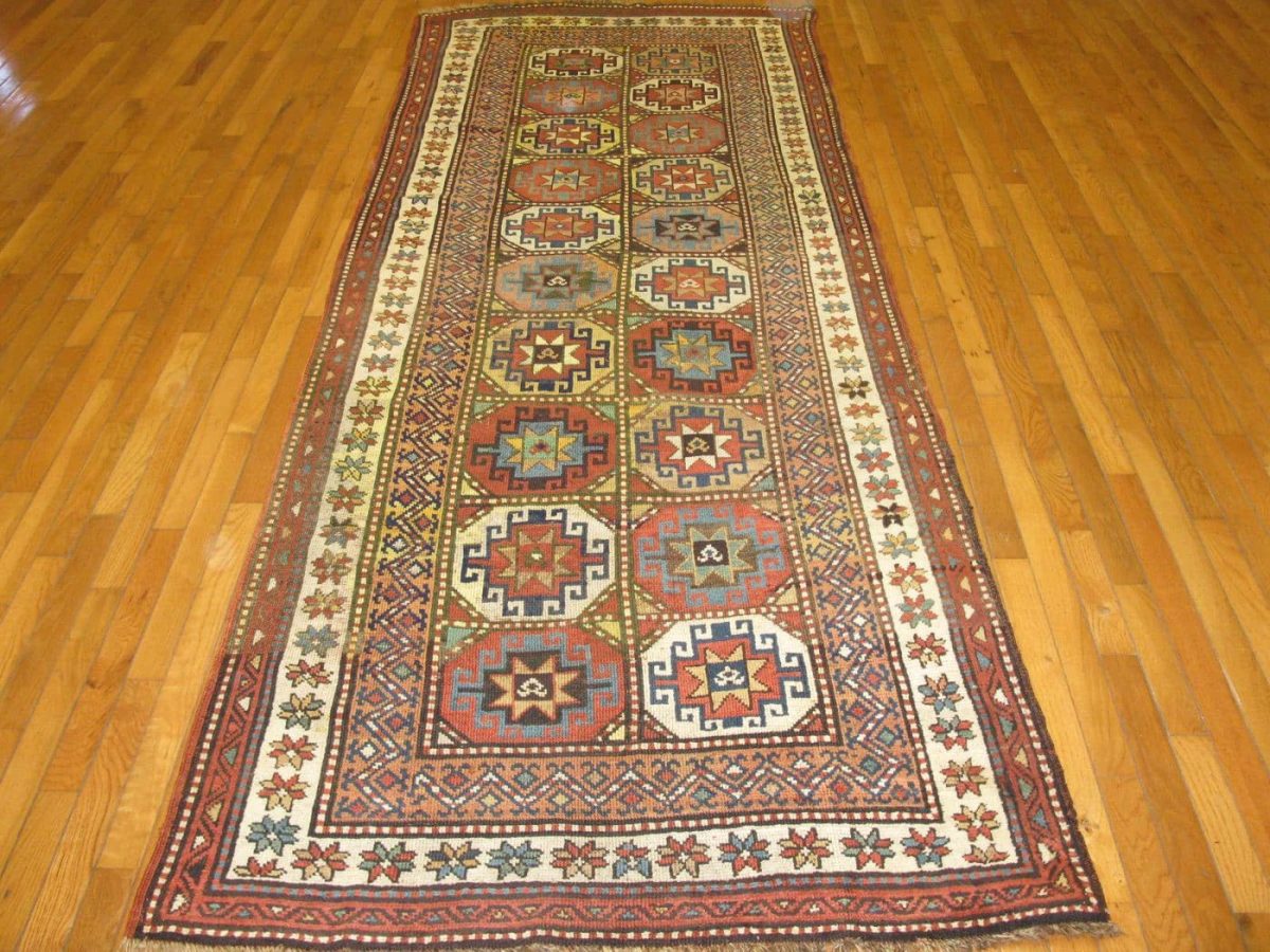4′ x 10′ Caucasian Kazak Brick Red Geometric Runner Rug – Traditional Wool