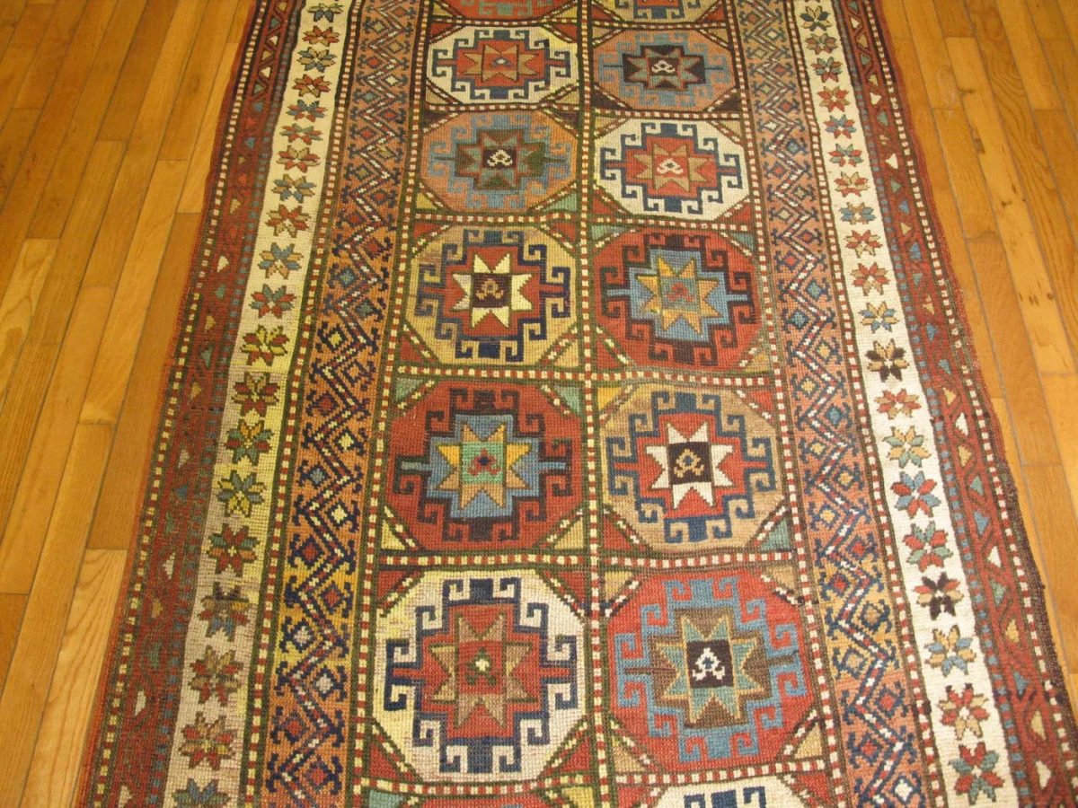 4′ x 10′ Caucasian Kazak Brick Red Geometric Runner Rug – Traditional Wool
