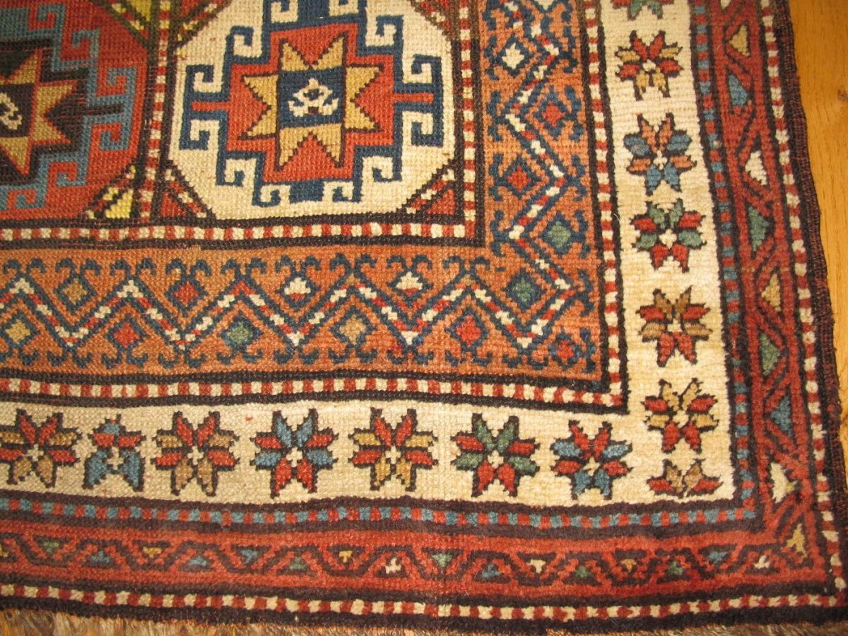 4′ x 10′ Caucasian Kazak Brick Red Geometric Runner Rug – Traditional Wool
