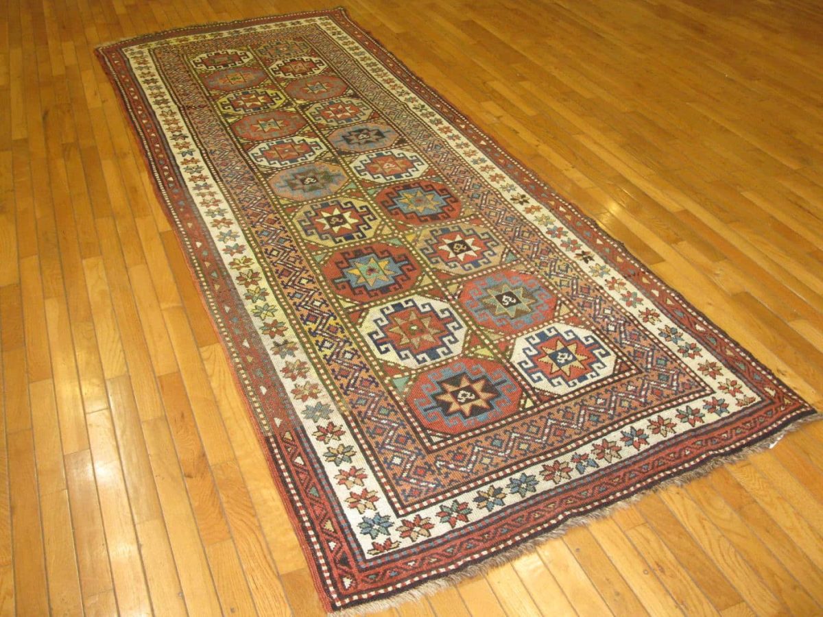 4′ x 10′ Caucasian Kazak Brick Red Geometric Runner Rug – Traditional Wool