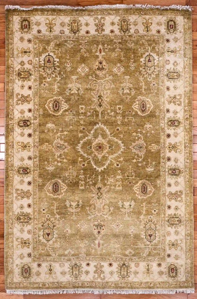4′ x 6′ Gold Fine Hand-Knotted Indian Agra Rug – Traditional Wool