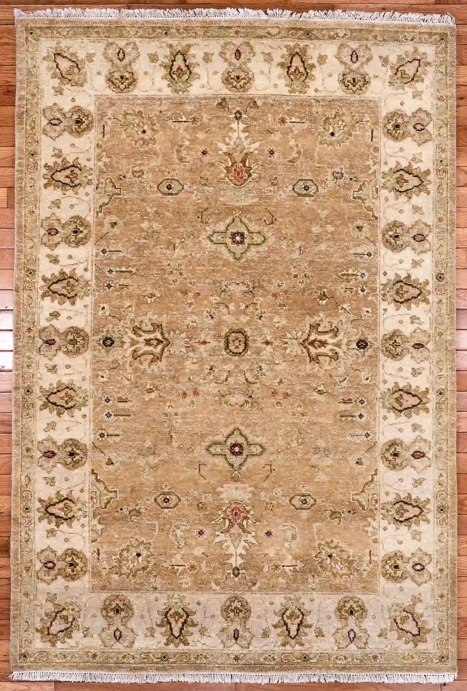4′ x 6′ Gold Fine Hand-Knotted Indian Agra Rug – Traditional Wool