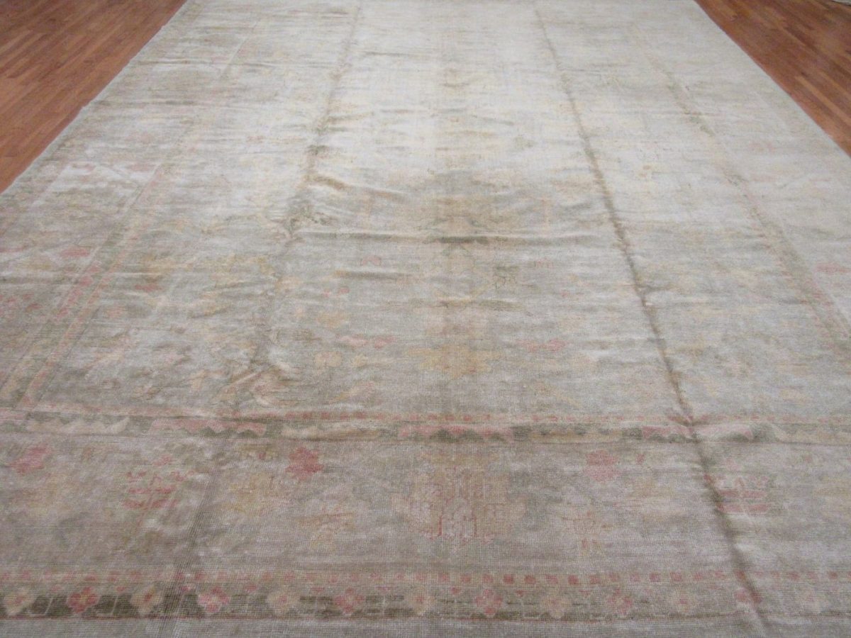 13′ x 17′ Vintage Turkish Oushak Pale Blue – Traditional Hand Knotted Wool
