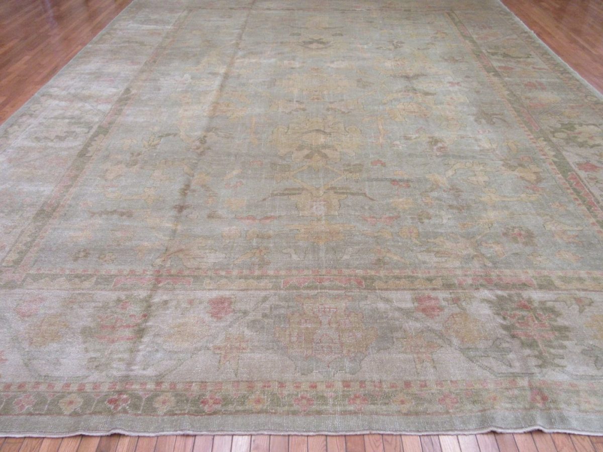 13′ x 17′ Vintage Turkish Oushak Pale Blue – Traditional Hand Knotted Wool