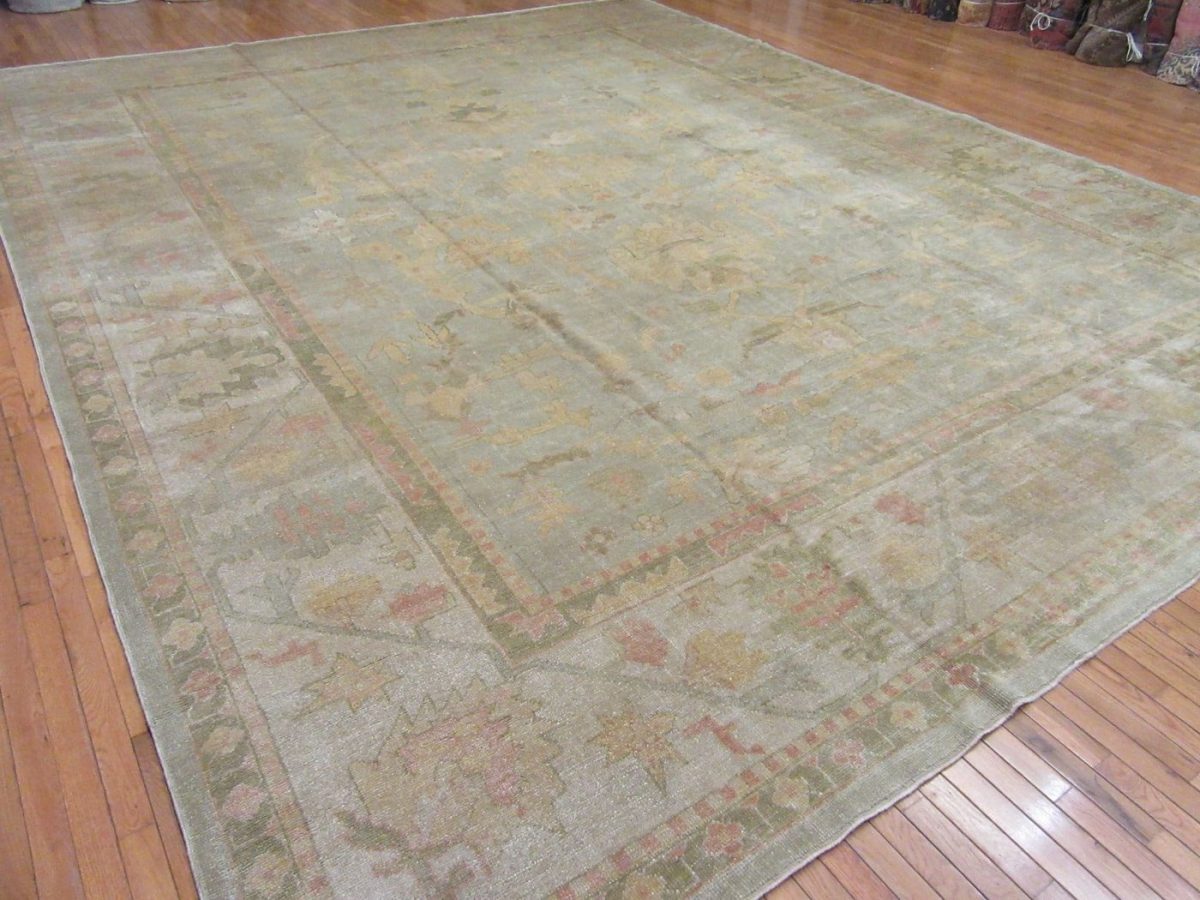 13′ x 17′ Vintage Turkish Oushak Pale Blue – Traditional Hand Knotted Wool