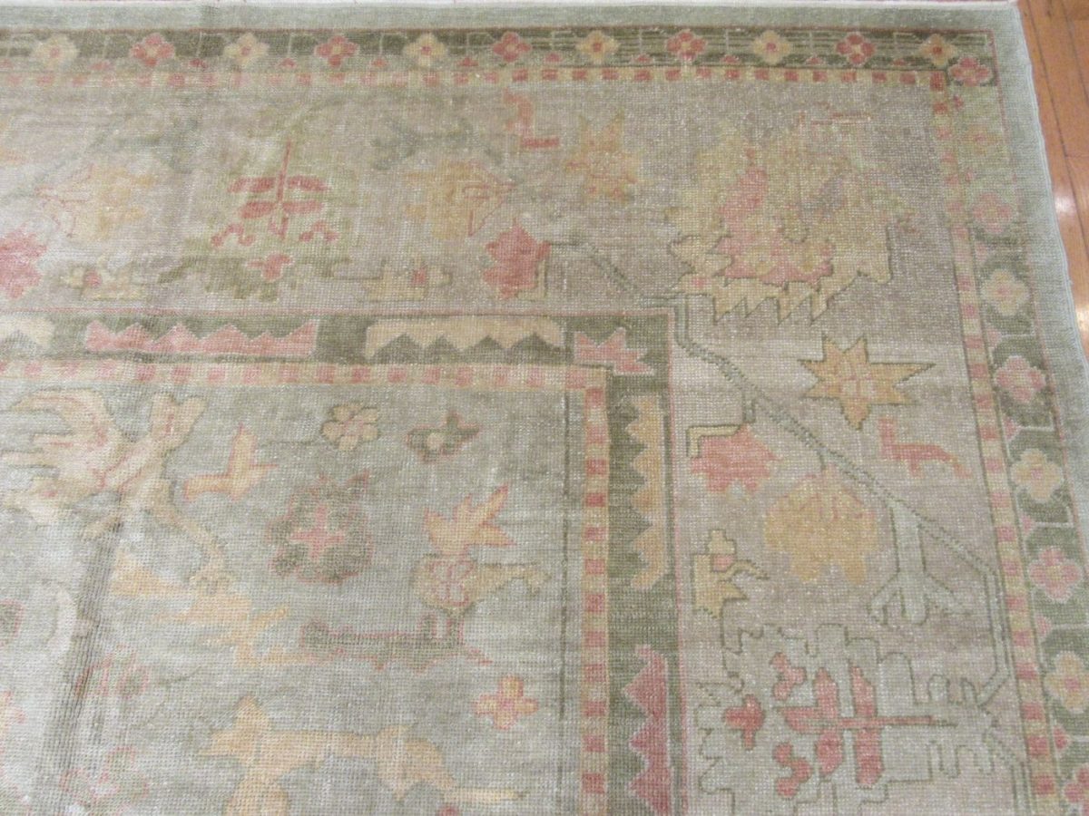 13′ x 17′ Vintage Turkish Oushak Pale Blue – Traditional Hand Knotted Wool