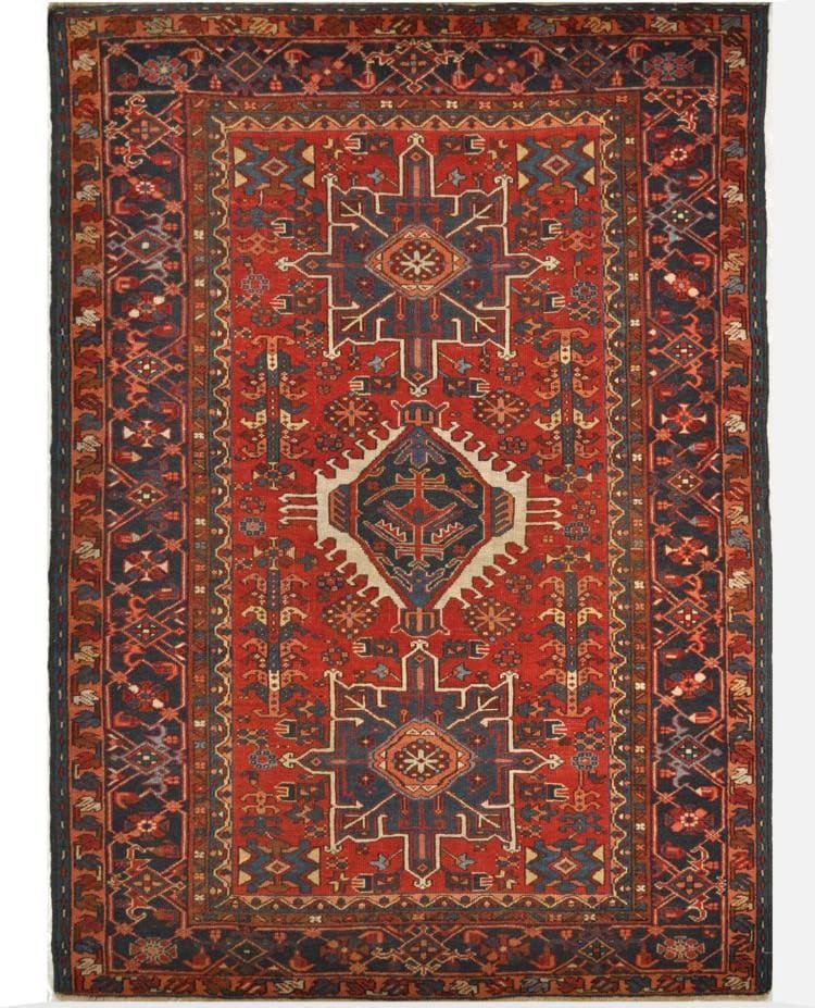 5′ x 7′ Antique Persian Karajeh Pale Blue and Red Hand-Knotted – Transitional Wool