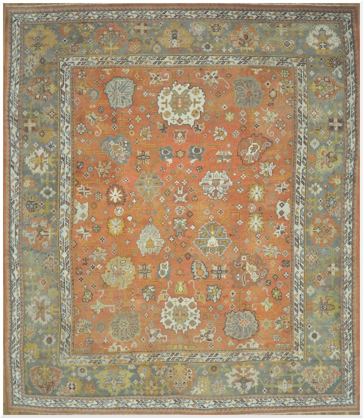 14′ x 17′ Terracotta Fine Hand-Knotted Turkish Antique Oushak Rug – Traditional Wool