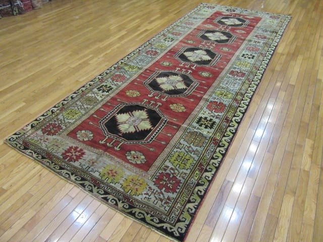 5′ x 13′ Red Triple Medallion Turkish Oushak Runner Rug – Traditional Wool