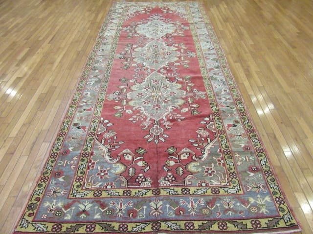 5′ x 12′ Vintage Red Triple Medallion Turkish Oushak Runner Rug – Traditional Wool