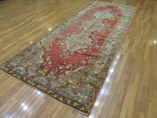 5′ x 12′ Vintage Red Triple Medallion Turkish Oushak Runner Rug – Traditional Wool