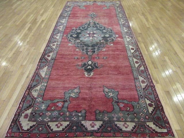 5′ x 12′ Vintage Red Medallion Turkish Oushak Rug – Traditional Wool