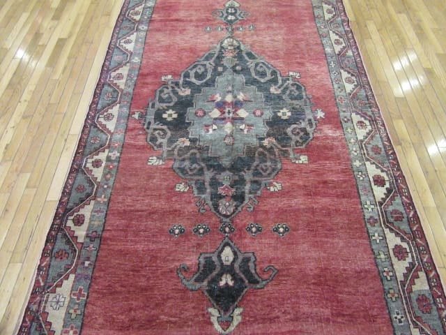 5′ x 12′ Vintage Red Medallion Turkish Oushak Rug – Traditional Wool