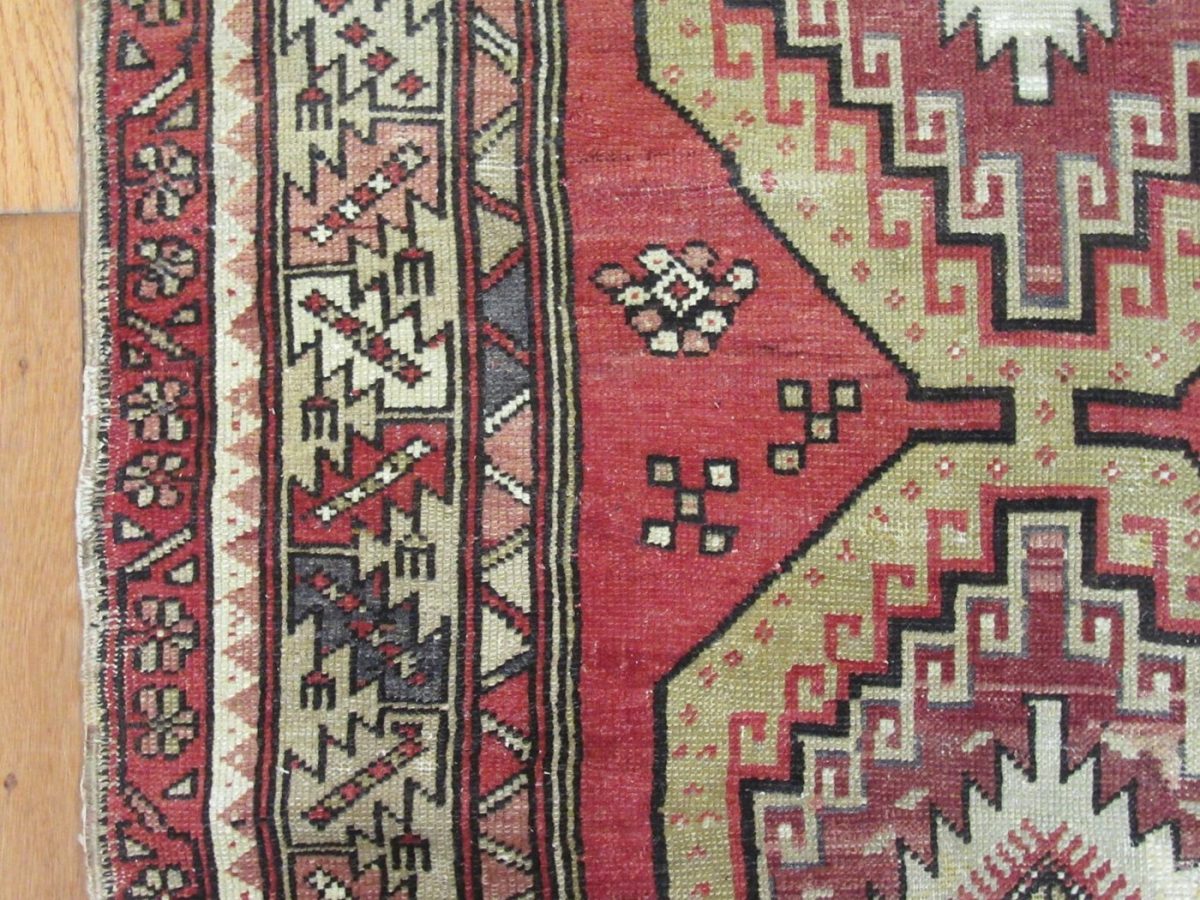 4′ x 10′ Turkish Rust Ivory Medallion Rug – Vintage Hand-Knotted Wool