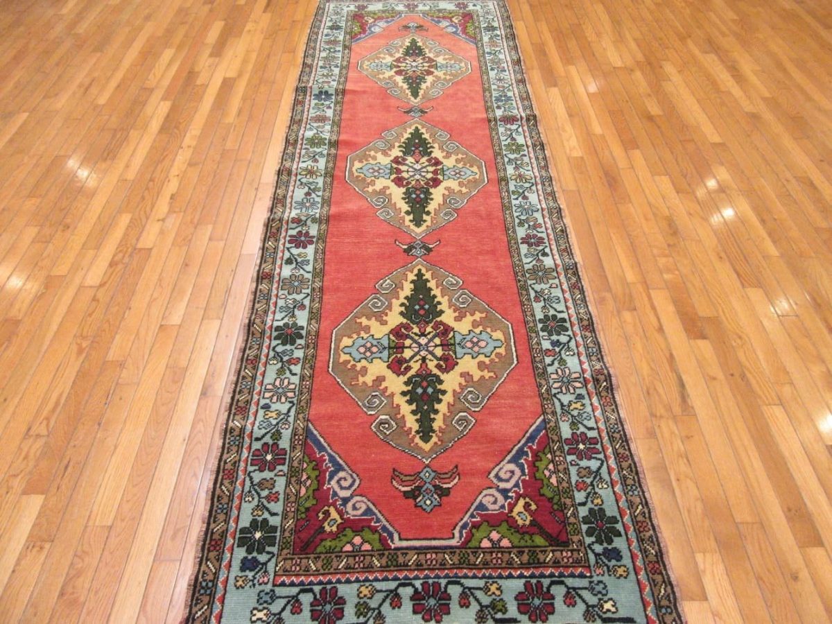 3′ x 11′ Turkish Oushak Rust Ivory Medallion Rug – Vintage Hand-Knotted Wool