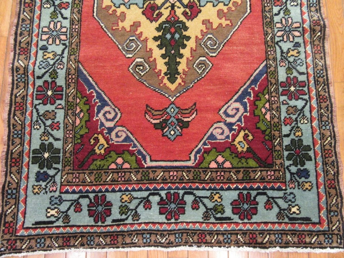 3′ x 11′ Turkish Oushak Rust Ivory Medallion Rug – Vintage Hand-Knotted Wool