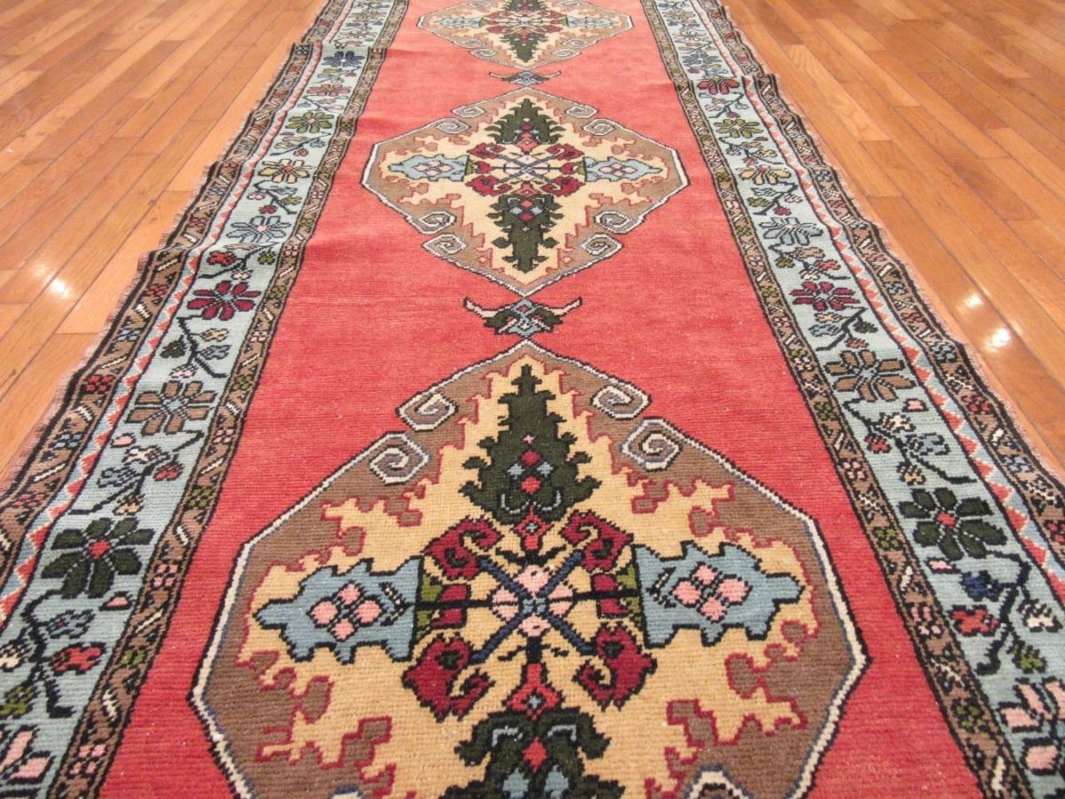 3′ x 11′ Turkish Oushak Rust Ivory Medallion Rug – Vintage Hand-Knotted Wool