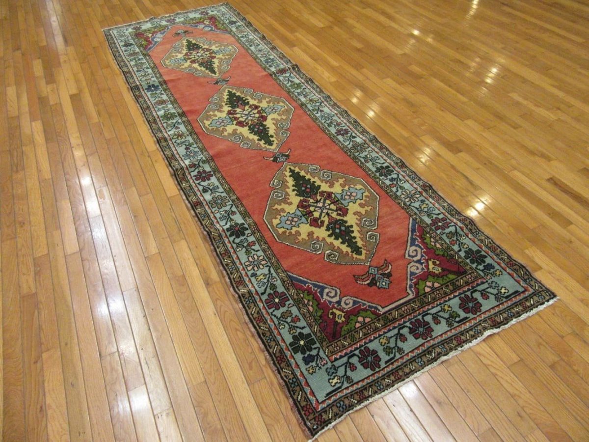 3′ x 11′ Turkish Oushak Rust Ivory Medallion Rug – Vintage Hand-Knotted Wool
