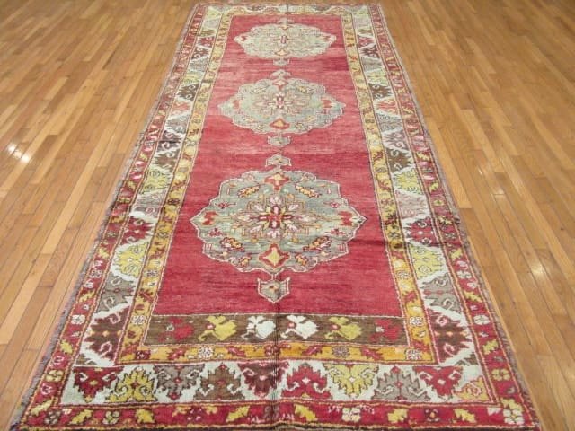 5′ x 11′ Turkish Rust Blue Medallion Runner – Vintage Hand-Knotted Wool
