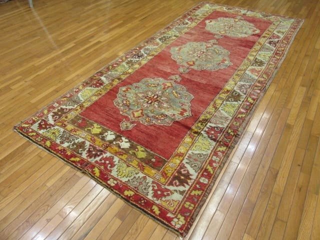 5′ x 11′ Turkish Rust Blue Medallion Runner – Vintage Hand-Knotted Wool