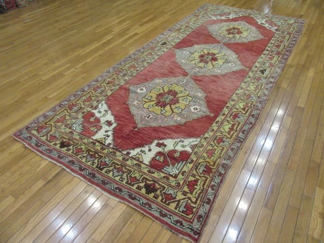 5′ x 11′ Turkish Oushak Rust Blue Triple Medallion Runner – Vintage Hand-Knotted Wool