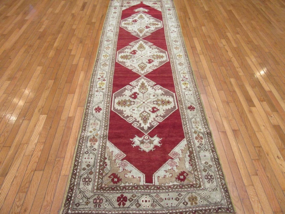 3′ x 11′ Red Fine Hand-Knotted Turkish Oushak Rug – Traditional Wool