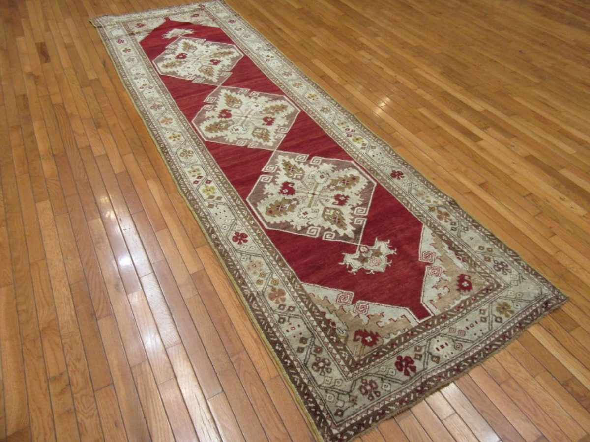 3′ x 11′ Red Fine Hand-Knotted Turkish Oushak Rug – Traditional Wool