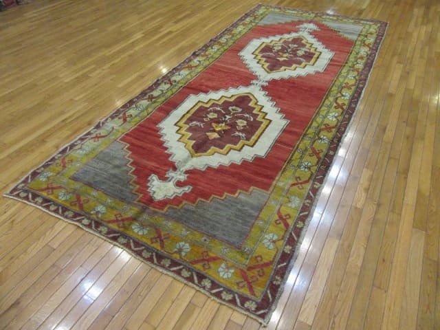 5′ x 12′ Turkish Oushak Rust Charcoal Double Medallion Runner – Vintage Hand-Knotted Wool