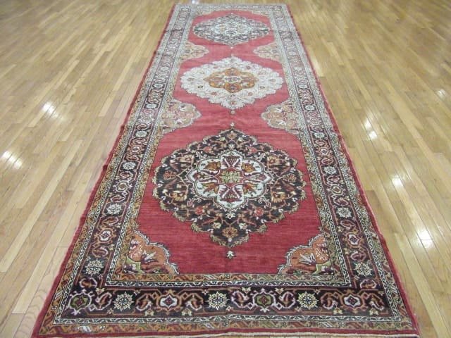 5′ x 14′ Turkish Oushak Rust Charcoal Triple Medallion Runner – Vintage Hand-Knotted Wool