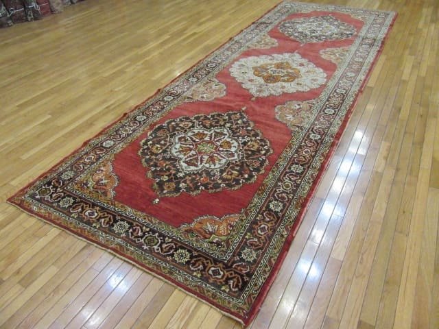 5′ x 14′ Turkish Oushak Rust Charcoal Triple Medallion Runner – Vintage Hand-Knotted Wool