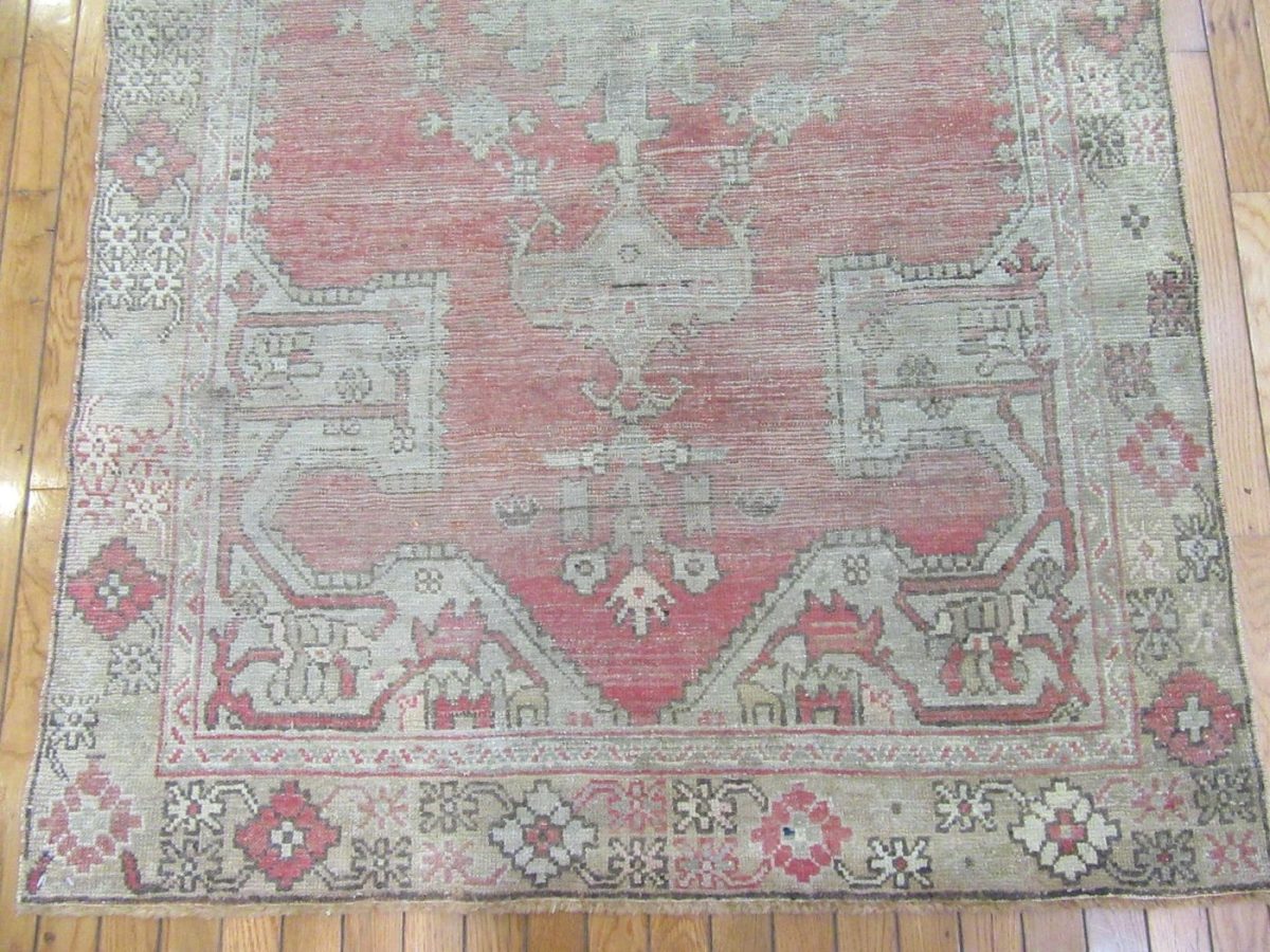 4′ x 7′ Turkish Blush Ivory Oushak Rug – Antique Hand-Knotted Wool
