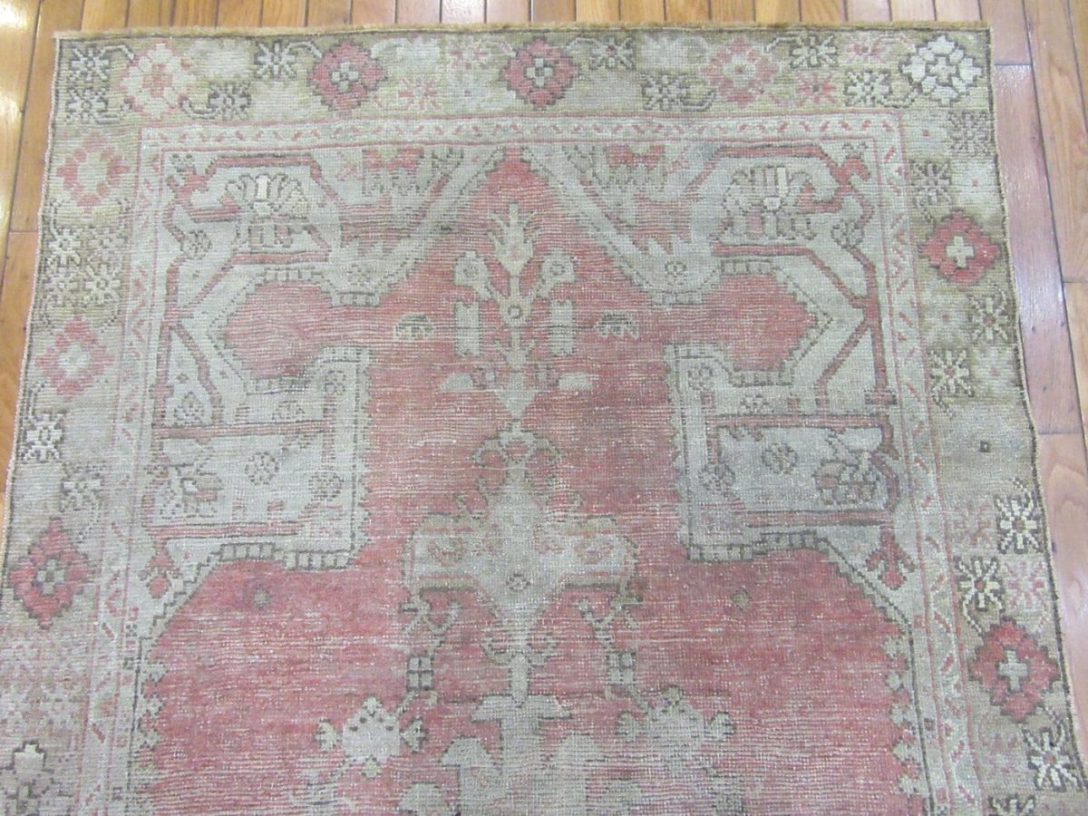 4′ x 7′ Turkish Blush Ivory Oushak Rug – Antique Hand-Knotted Wool