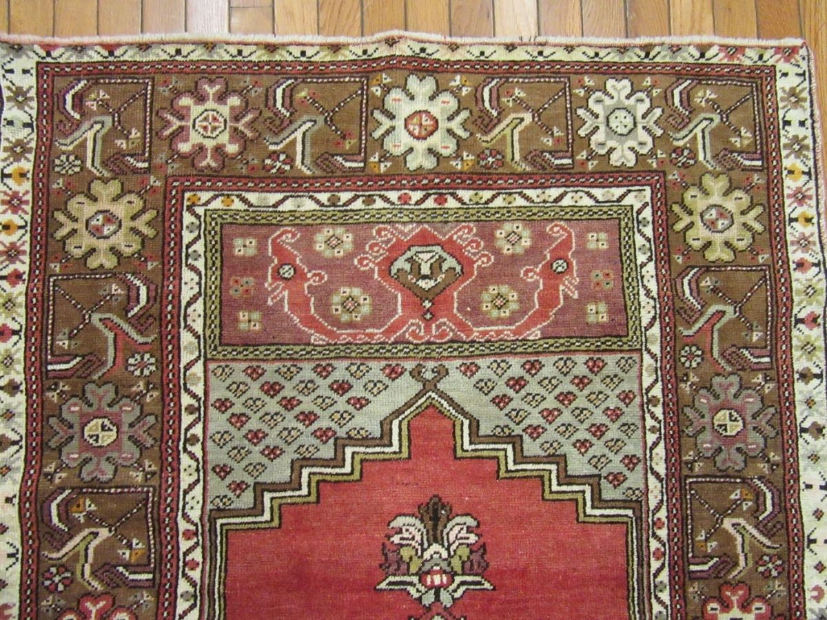 4′ x 6′ Turkish Rust Ivory Medallion Rug – Vintage Hand-Knotted Wool
